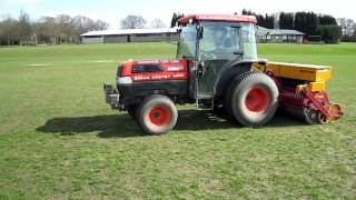 Sports Pitch Maintenance Overseeding a football pitch with our Vredo Disc Overseeder [upl. by Blair18]