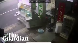 Typhoon Krathon blows away store equipment in Taiwan [upl. by Harberd]