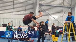 Twofoot high kick sees some serious competition at Arctic Winter Games  APTN News [upl. by Ralyt]