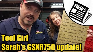 Tool Girl Sarahs GSXR750 update 11th May 2018 2313 [upl. by Kcirddor]