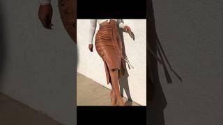 Buttoned Slit PU Leather Midi Chocolate Skirt Womens Clothing [upl. by Haynor]