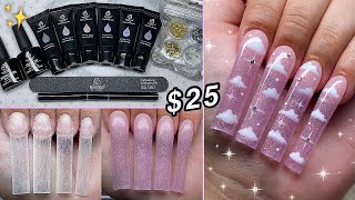 TRYING A 25 POLYGEL KIT FROM AMAZON POLYGEL OMBRE amp CLOUD NAIL ART DESIGN  Nail Tutorial [upl. by Akkahs]