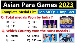 Asian Para Games 2023  Top MCQs  एशियाई पैरा खेल 2023  Sports related Current affairs 2023 [upl. by Nednerb857]