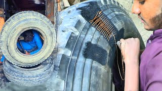 Amazing skill of Repairing a Hard Impact Sidewall Truck Tire [upl. by Rosel757]