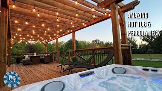 Amazing Treated Wood Deck amp Pergola Project With Hot Tub and Lights home renovation backyard [upl. by Lebatsirhc82]