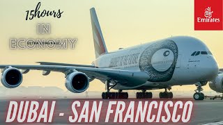 15 hours in Economy  Dubai  San Francisco  Emirates Economy Class  Airbus A380  Trip Report [upl. by Bjorn]