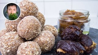 3 köstliche Rezepte aus Datteln Dattelmus Dattelpraline gefüllte Datteln  Vegane Rezepte [upl. by Delanty857]