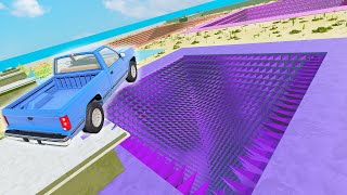 Throwing Cars Into GIANT SPIKE PITS In BeamNG Drive Mods [upl. by Wynnie]