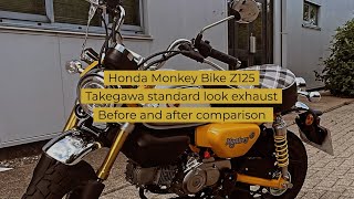 Honda Monkey Bike Z125 2023  Takegawa Aftermarket Standard Look Exhaust  before and after [upl. by Myra20]