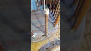 Rocking chair spindle hole cleaning with drill [upl. by Ymmor]