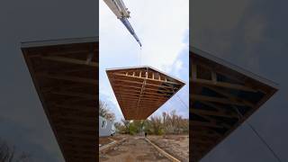 How to set trusses raising the roof roofing trusses tinyhouse tinyhome crane trending [upl. by Ridglee]