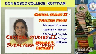 CRITICAL STUDUES II  MA ENGLISH III SEMESTER  MODULE 4  SUBALTERN STUDIES [upl. by Ytirahc]