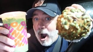 TRYING DUNKIN DONUTS NEW MATCHA GREEN LATTE amp PROTEIN MUFFIN [upl. by Chouest]