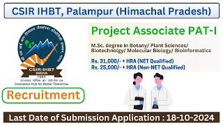 CSIR IHBT Palampur HP Recruitment 2024 1 Check Eligibility amp Apply Now biotechnology [upl. by Aritak]