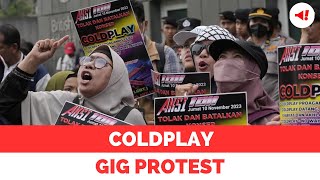 Indonesia Muslim groups protests against Coldplay gig over LGBTQ stance [upl. by Flan582]