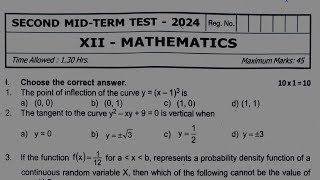 12th maths second midterm exam original question paper 2024 [upl. by Adnhoj]