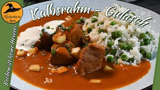 Zartes saftiges Kalbsrahmgulasch mit Erbsenreis [upl. by Adnolohs]