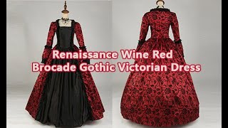 Renaissance Marie Antoinette Wine Red Brocade Gothic Victorian Dress Women Vampire Cosplay Gown [upl. by Maryanne]