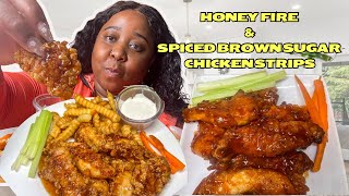 2 CRISPY CHICKEN STRIPS FLAVOR TO TRY HONEY FIRE SPICED BROWN SUGAR BBQ [upl. by Inilam]