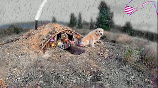 SURVIVING extreme weather Building SHELTER underground BUSHCRAFT Camping in the rain [upl. by Anuaek]