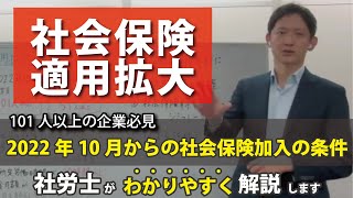 【社会保険の適用拡大】2022年10月から会社の負担はどれくらい増える？社会保険の加入条件が変わります。101人以上の企業必見！現状制度も含めわかりやすく解説！ [upl. by Aitenev518]