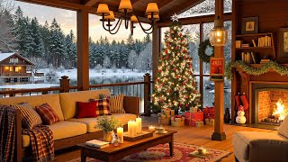 Cozy Christmas Tea Room 🎄 Smooth Jazz Music by the Lake with Falling Snow amp Warm Firelight for Relax [upl. by Norris]