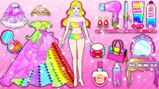 🐾paper Diy🐾 From Nerd Barbie to Beauty Rainbow Girl Rapunzel Makeover Hair  Woa Doll Channel [upl. by Esor64]