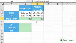 Excel  Funkcja DNI360 różnica dni miesięcy lat pomiędzy datami  porada 199 [upl. by Clorinda]