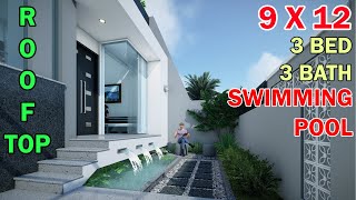 Rumah Minimalis Split Level 15 lantai di lahan 9x12 meter 3 kamar 3 toilet kolam renang rooftop [upl. by Ahsatsana]