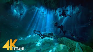 4K Cenotes Dive Relaxation Video  Mexican Underwater Caves  Incredible Underwater World  3 HOUR [upl. by Hodgson]