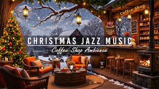 Cozy Christmas Cafe Porch Ambience 🎄 Relaxing Christmas Jazz Music amp Crackling Fireplace to Working [upl. by Ardnahsal]