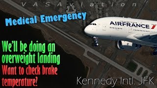 Air France A380 MEDICAL EMERGENCY  OVERWEIGHT LANDING JFK [upl. by Lectra964]