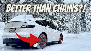 Best Snow Chains For Your TESLA Does the AUTOSOCK Work [upl. by Asilej]