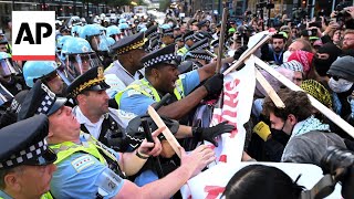 At least 55 arrested after clashes with Chicago police during the DNC [upl. by Enelyahs]