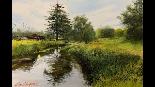 Watercolor painting landscape tutorial [upl. by Gabe863]