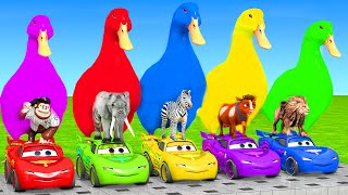 5 Giant Duck Cartoon Cow Giraffe Elephant Lion Paint Wild Animals Crossing Fountain Animation 4 [upl. by Darnok764]