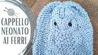 Come fare questo cappellino neonato ai ferri con il gufo  Punto treccia ai ferri [upl. by Aneris]