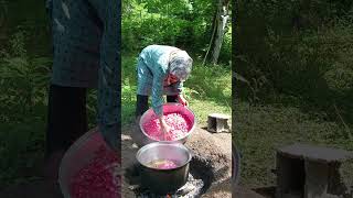 How to make rose jam in outdoor  asmr cooking countrysidelife [upl. by Paz]