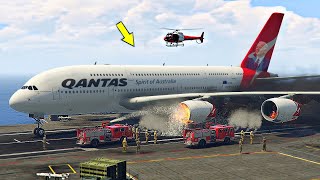 Qatar Airbus A380 Emergency Landing at Beach After Crash on Runway  GTA V [upl. by Manny]