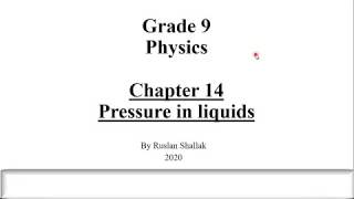 Grade 9 Physics Chapter 14 Pressure in Liquids part 1 [upl. by Alyaj601]