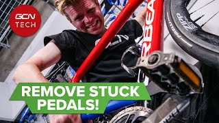 How To Remove Stuck Or Seized Bike Pedals  Maintenance Monday [upl. by Suilenrac]