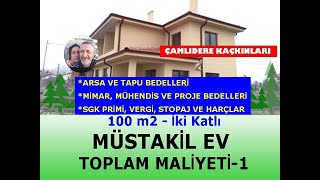 MÜSTAKİL EV İNŞAAT MALİYETİ1 İKİ KATLI100 m2 ArsaTapuMimar Mühendis Proje Sgk Vergi Harç [upl. by Alaehcim]