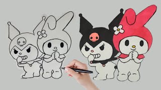 How to Draw Kuromi and My Melody step by step  Drawing Kuromi and My Melody Easy [upl. by Gettings]