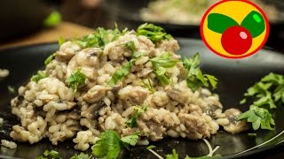 Como hacer Risotto con Champiñones y Salchicha  Receta de Arroz como Paella con Setas y Longaniza [upl. by Anyehs]