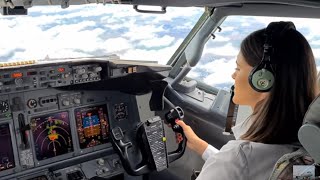 Beautiful Female Pilot Landing Her Boeing B737800  Cockpit View  GoPro [upl. by Herr91]