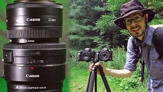 Canon EFM 22mm f2 vs EFS 24mm f28 lens [upl. by Anelra394]