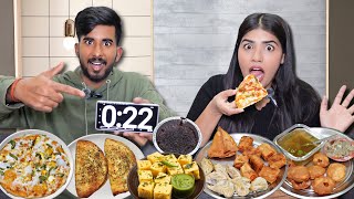 60 Seconds Food Eating Challenge  PizzaMomos Golgappa Taco Choco Lava Cake Samosa Spring Roll [upl. by Sandye]