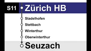 ZVV Ansagen  S11 Aarau – Dietikon – Zürich HB – Winterthur – Seuzach [upl. by Broeker]