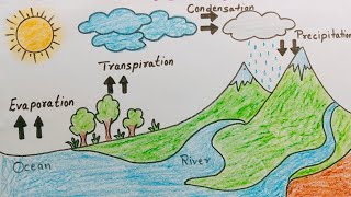 How to draw Water Cycle Drawing for School Project  Water Cycle Diagram  Water Cycle Drawing [upl. by Ainitsirk]