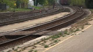 Brantford local CN switching locomotives take centerbeam train down Hagersville sub [upl. by Thorrlow]